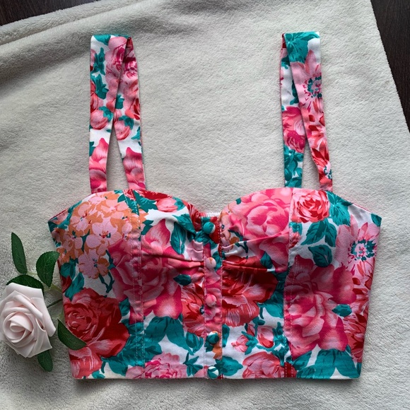 Parisian Works Floral Sweetheart Bustier Crop Top - Picture 1 of 9
